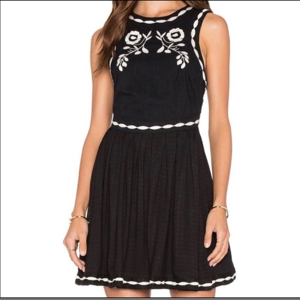 Free People Black Delightful Birds Of A Feather Mini Dress Size 4